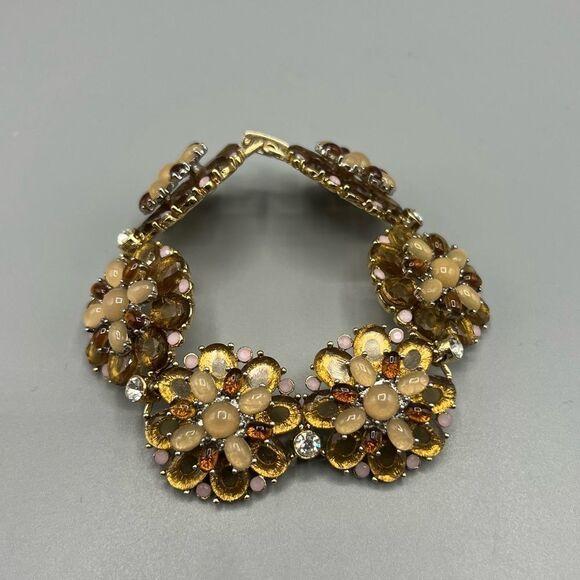Banana Republic Floral Gold and Brown Rhinestone Bracelet - Picture 1 of 4